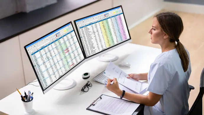 image for a woman open two spreadsheets